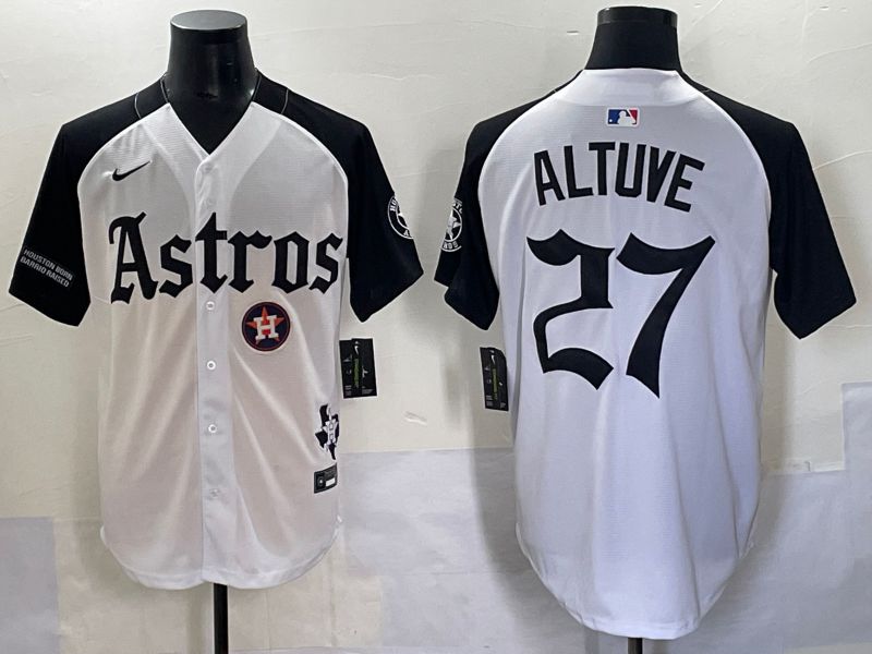 Men 2025 Houston Astros #27 Altuve White Black Five generations Joint Name Nike MLB Jersey style 12